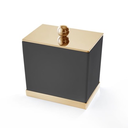 3SC Mood Deluxe Black Баночка универсальная, 10х10х7 см, с крышкой, настольная, композит Solid Surface, цвет: чёрный матовый/золото 24к.