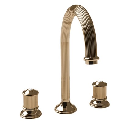 Bongio ROYALE80 Смеситель для раковины, 3 отв., с донным клапаном, цвет: золото/swarovski