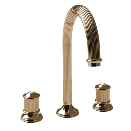 Bongio ROYALE80 Смеситель для раковины, 3 отв., с донным клапаном, цвет: золото/swarovski