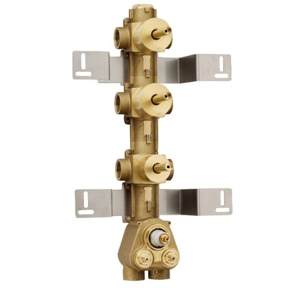 Bossini Встраиваемая часть термостата с  запорным клапаном и 2 дивиатора на 2 выхода, (5 выходов) высокой пропускной способности на  3/4 ”, уст-ка верт/гор.