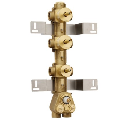 Bossini Встраиваемая часть термостата с  запорным клапаном и 2 дивиатора на 2 выхода, (5 выходов) высокой пропускной способности на  3/4 ”, уст-ка верт/гор.