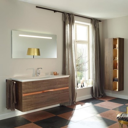 BURGBAD Orell База подвесная с умыв.из мин. литья 123х50х64см.2 выдв ящика, вкл сифон, 1 отв под смеситель, F3170, ручка G0136 с зеркалом, цвет: капучино