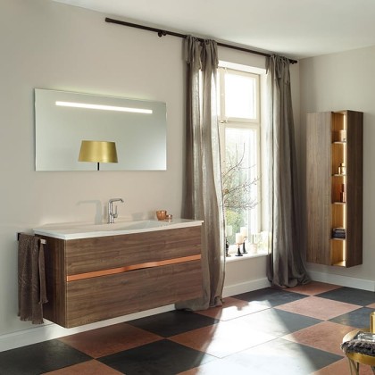 BURGBAD Orell База подвесная с умыв.из мин. литья 123х50х64см.2 выдв ящика, вкл сифон, 1 отв под смеситель, F3170, ручка G0136 с зеркалом, цвет: капучино