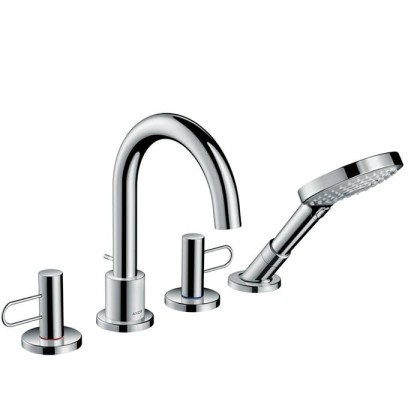 Axor Uno Смеситель на борт ванны, на 4 отв., с рукоятками-петлями, с ручным душем, внешняя часть, цвет: хром