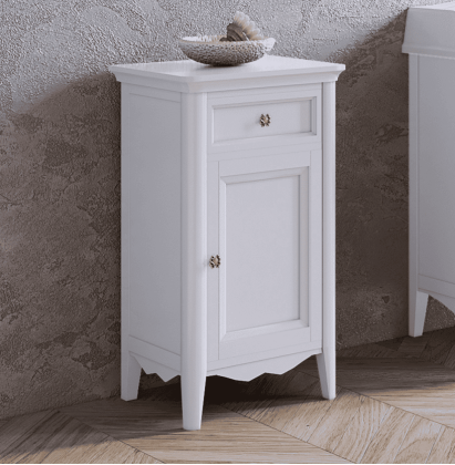 TW Veronica Nuovo тумба напольная с 1-й дверцей, 1-м выдвижным ящиком, доводчиками Blum, , ручки бронза,  DX - петли справа, цвет: белый