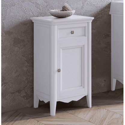 TW Veronica Nuovo тумба напольная с 1-й дверцей, 1-м выдвижным ящиком, доводчиками Blum, , ручки бронза,  DX - петли справа, цвет: белый