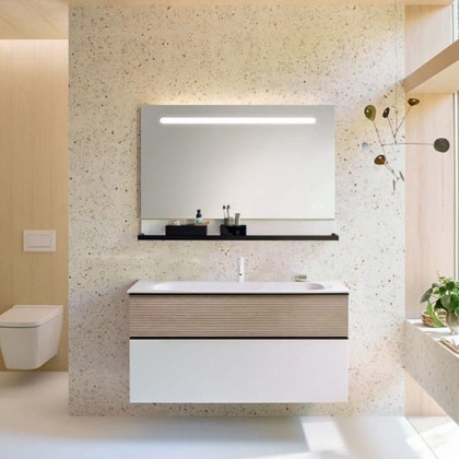 Burgbad Fiumo Комплект подвесной мебели 122х49х61см, с раковиной на 1 отв., ручки черные матовые, цвет: Eiche Dekor Cashmere / белый матовый