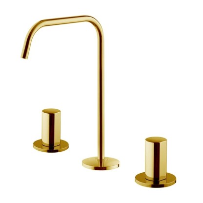 Carlo Frattini Sottolavabo Смеситель для раковины, на 3 отверстия, без ручек, поворотный излив ? 10 мм., с донным клапаном click-clack, цвет: золото