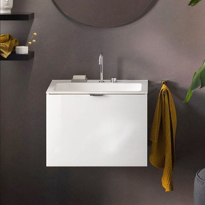 Emco Vanity units Тумба подвесная 608х480х491 мм, 1 ящик со стекл фасадом, ручка хром, корпус лак, цвет: белый