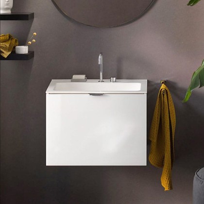 Emco Vanity units Тумба подвесная 608х480х491 мм, 1 ящик со стекл фасадом, ручка хром, корпус лак, цвет: белый