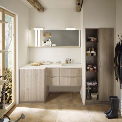 Burgbad Sys30 Комплект мебели №5, тумба с раковиной  60х54х60.1см., напольная, 2 ящика, с металлическими кронштейнами, ручки хром, цвет: Eiche Dekor Flanelle