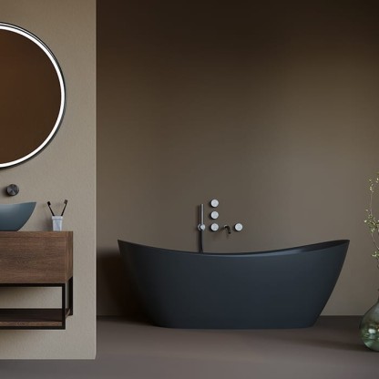 Salini Noemi Ванна отдельностоящая 185х78х72см, донный клапан "Up&Down", сифон, слив-перелив, материал: S-Stone, цвет: RAL9011 матовый