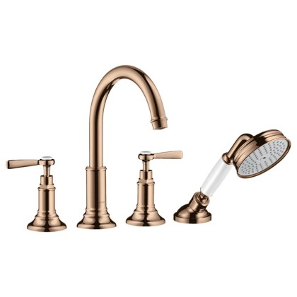 Axor Montreux Смеситель на борт ванны, на 4 отв., с ручным душем, ручка: рычаг, цвет: полированное красное золото