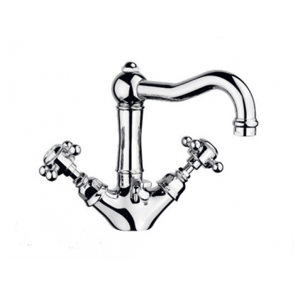 Nicolazzi Half Dome Смеситель для раковины с 2мя ручками, на 1 отв., с донным клапаном, излив 165мм, цвет: хром