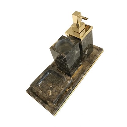 3SC Palace Marmo Комплект: стакан, дозатор, мыльница, лоток, цвет: мрамор Emperador dark/золото 24к. Lucido