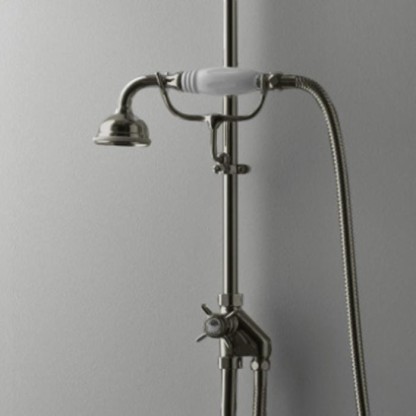 Devon&Devon Ручной душ с переключателем и держателем с черной ручкой, цвет: никель блестящий