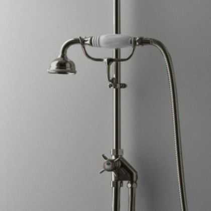 Devon&Devon Ручной душ с переключателем и держателем с черной ручкой, цвет: никель блестящий