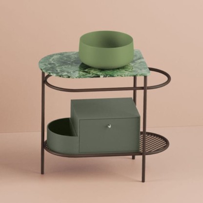 Artceram Flair 3.0 Металлическая консоль с раковиной, 85х46х75.5см., напольная, с выдвижным ящиком и мраморной столешницей, цвет: moka/verde salvia