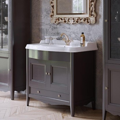 TW Veronica, База с раковиной Simas AR864bi*1 90x56см, с 1отв., 2 распашные дверки+1 выдв.ящик,  доводч. Blum, ручки: Riflesso бронза, напольная, цвет: GRIDGIO