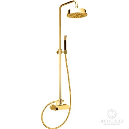 CISAL Cherie Душевой комплект: смеситель, стойка с верхним душем, лейка+шланг, цвет: золото/черный