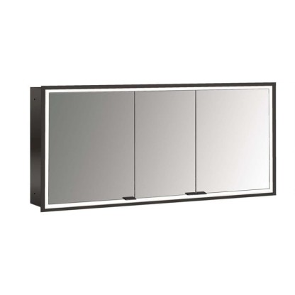 Emco Prime Зеркальный шкаф 140см., с подсветкой LED Facelift встраив. модель, 3-дверки, IP 20, цвет черный зеркальная задняя стенка