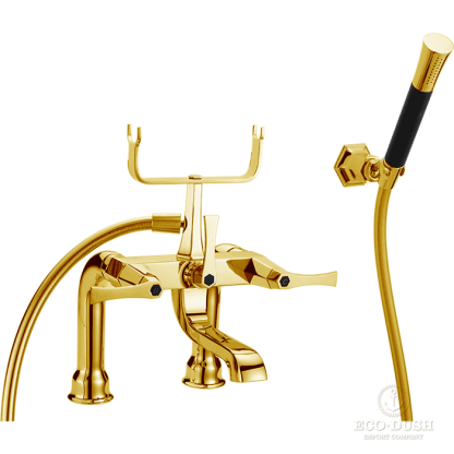 CISAL Cherie Смеситель на борт ванны двухрычажный, с душевым комплектом, цвет: золото/черный