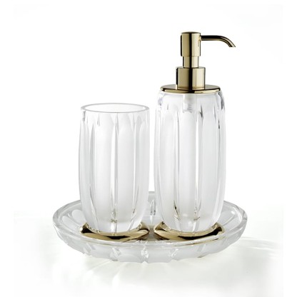 3SC Montblanc Комплект: стакан, дозатор, лоток, цвет: прозрачный хрусталь/золото 24к. Lucido