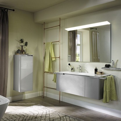 Burgbad Yso Комплект подвесной мебели 128x49x45 см с керамическим умывальником, 2-мя полотенцедержателями, цвет: светло-серый глянцевый