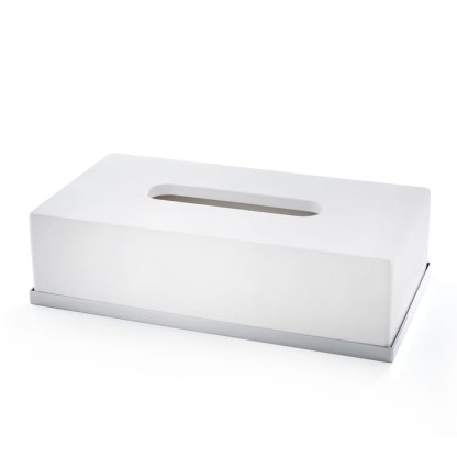 3SC Mood Deluxe White Контейнер для бумажных салфеток, 24х7х13 см, прямоугольный, настольный, композит Solid Surface, цвет: белый матовый/хром