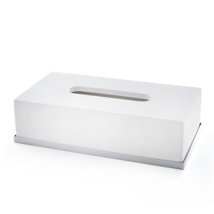 3SC Mood Deluxe White Контейнер для бумажных салфеток, 24х7х13 см, прямоугольный, настольный, композит Solid Surface, цвет: белый матовый/хром
