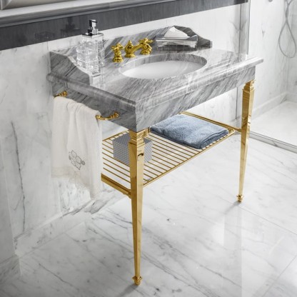 3SC Consolle Консоль Regale 95х60хh77см, с 1 раковиной, сифоном, полкой и полотенцедердателями, напольная, цвет: золото 24к. Lucido