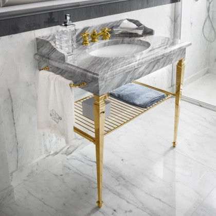 3SC Consolle Консоль Regale 95х60хh77см, с 1 раковиной, сифоном, полкой и полотенцедердателями, напольная, цвет: золото 24к. Lucido