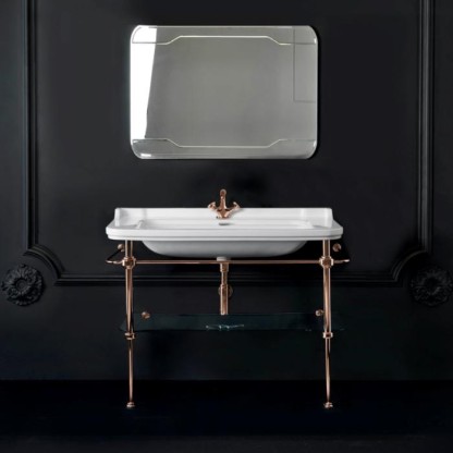 Kerasan Waldorf Металлическая структура 120х42см, с раковиной на 1 отв,, со стеклянной полочкой, напольная, цвет: золото