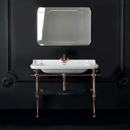 Kerasan Waldorf Металлическая структура 120х42см, с раковиной на 1 отв,, со стеклянной полочкой, напольная, цвет: золото