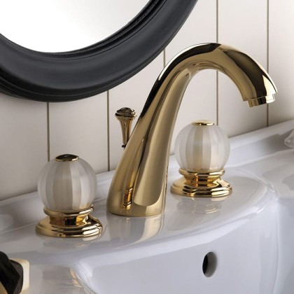 Bongio Rivoli Смеситель для раковины на 3отв.,  цвет: золото/Cristallo 00