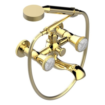 THG Hirondelles Смеситель для ванны, настенный, с ручным душем, цвет: Gold color PVD