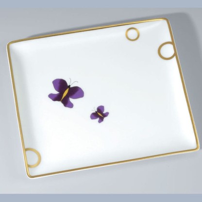 THG CAPUCINE MAUVE DECOR OR Поднос керамический 171х154 мм., настольный, middle size, декор золото/лиловый, цвет: белый