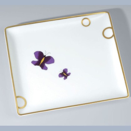 THG CAPUCINE MAUVE DECOR OR Поднос керамический 171х154 мм., настольный, middle size, декор золото/лиловый, цвет: белый