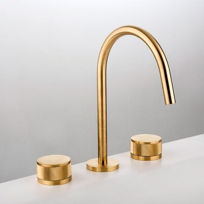 Gattoni MD Смеситель для раковины, на 3 отв., ручки SAN GIULIO, с донным клапаном, цвет: золото матовое шлифованное