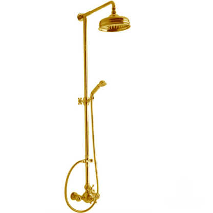 CISAL Arcana Ceramic Душевой комплект: термостатический смеситель, стойка с верхним душем, лейка+шланг, цвет: золото