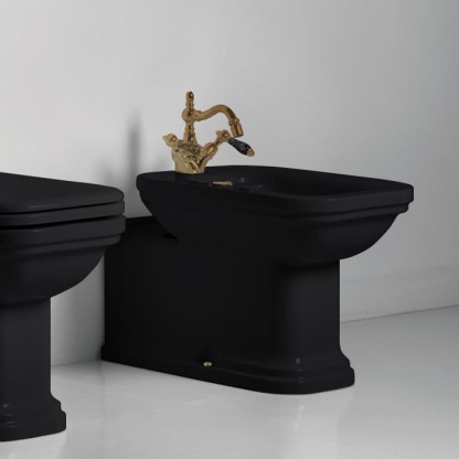 Kerasan Waldorf Биде напольное пристенное удлиненное "Prolongato" 65х37см с 1 отв. под смеситель, цвет: черный/бронза