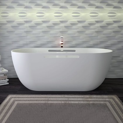 KNIEF Lotus Ванна отдельностоящая из материала Stone 170х75х63 см, с переливом и выпуском Click-Clack хром, с ручками, цвет:белый матовый