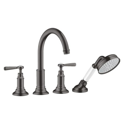 Axor Montreux Смеситель на борт ванны, на 4 отв., с ручным душем, ручка: рычаг, цвет: шлифованный черный хром