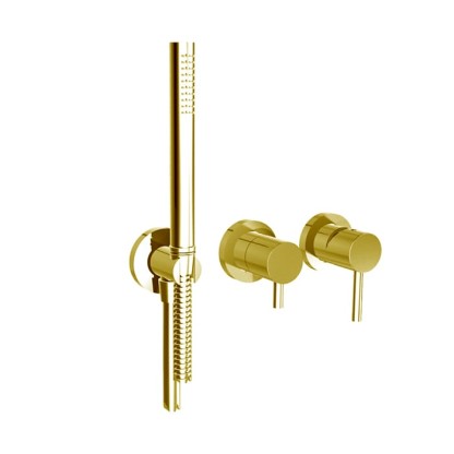 Bongio ON Смеситель для душа, встраиваемый, с переключателем на 2 потока, с ручным душем и шлангом 150см, внешняя часть, цвет: матовое французское золото