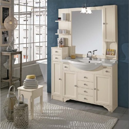 EBAN Eleonora Modular  Комплект мебели, напольный, с зеркалом со шкафчиком справа и светильником, полки слева, колонна левая, ручки хром, 130см, Цвет: Pergamon