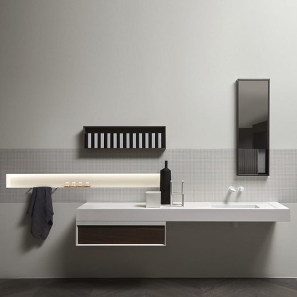 Antonio Lupi Bemade Комплект подвесной мебели с тумбой под раковину, раковиной Graffio, зеркалом Tratteggio, повдесным шкафом, 72 см, цвет: белый матовый