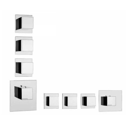Bossini Cube Термостат для душа, встраиваемый, с девиаторм/запорным вентилем на 3 - 6 выходов, уст-ка верт/гор., цвет: хром