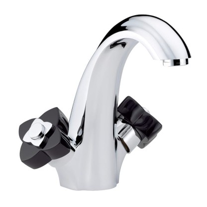 THG Petale de Cristal noir Смеситель для раковины, 1 отв., цвет: хром/черный хрусталь