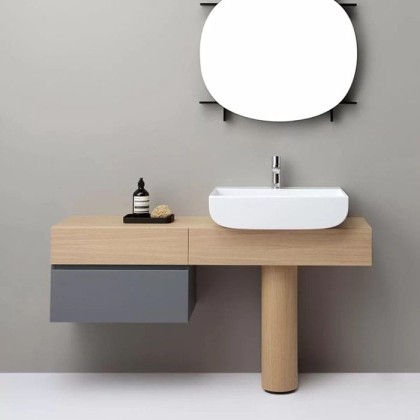 Azzurra Charlotte База под раковину напольная 110x37x74 см, раковина справа, ящик слева цвет: Cemento, цвет базы: Rovere (дуб)