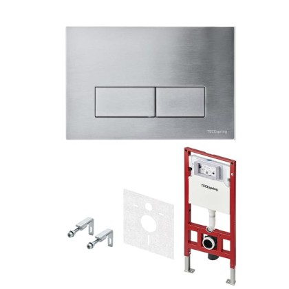 TECEspring комплект 4в1 Застенный модуль,панель смыва с прямоугольными кнопками, цвет: нержавеющая сталь,сатин